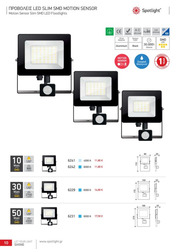 ΠΡΟΒΟΛΕΙΣ LED SLIM SMD MOTION SENSOR 6241