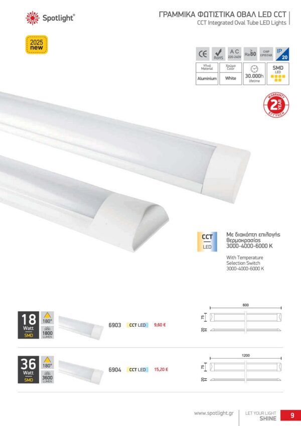 ΓΡΑΜΜΙΚΑ ΦΩΤΙΣΤΙΚΑ ΟΒΑΛ LED CCT  6903